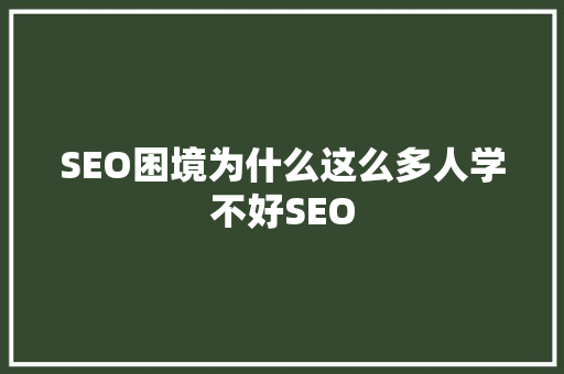 SEO困境为什么这么多人学不好SEO
