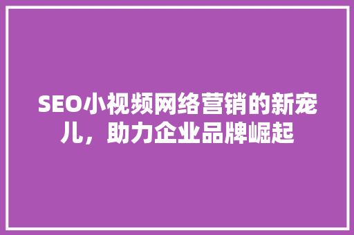 SEO小视频网络营销的新宠儿，助力企业品牌崛起