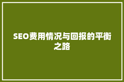 SEO费用情况与回报的平衡之路