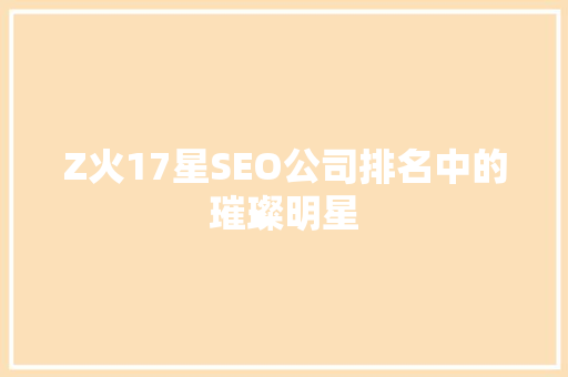 Z火17星SEO公司排名中的璀璨明星