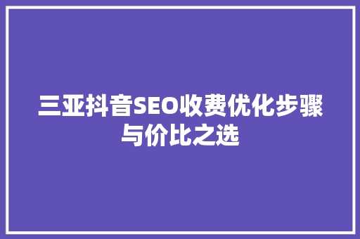 三亚抖音SEO收费优化步骤与价比之选