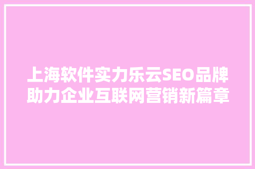 上海软件实力乐云SEO品牌助力企业互联网营销新篇章