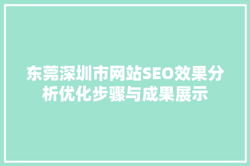东莞深圳市网站SEO效果分析优化步骤与成果展示