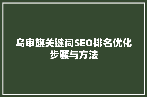 乌审旗关键词SEO排名优化步骤与方法