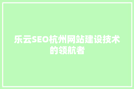 乐云SEO杭州网站建设技术的领航者