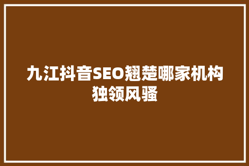 九江抖音SEO翘楚哪家机构独领风骚