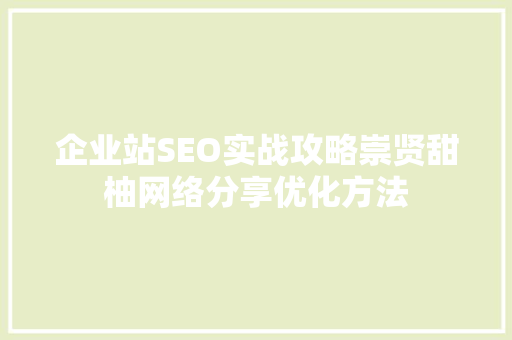 企业站SEO实战攻略崇贤甜柚网络分享优化方法