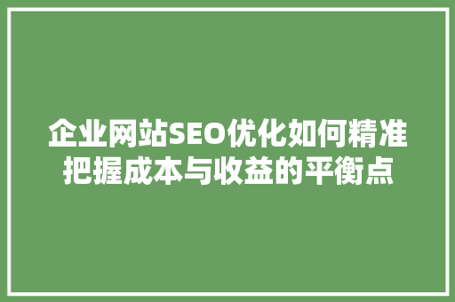 企业网站SEO优化如何精准把握成本与收益的平衡点