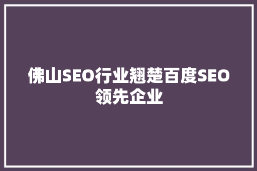 佛山SEO行业翘楚百度SEO领先企业