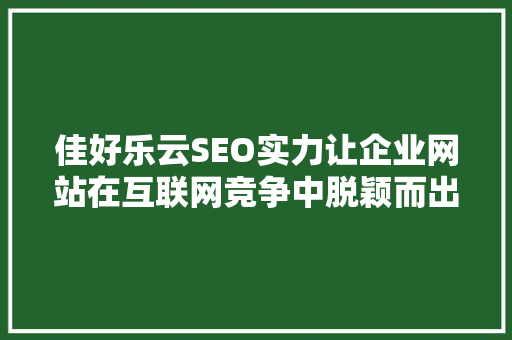 佳好乐云SEO实力让企业网站在互联网竞争中脱颖而出
