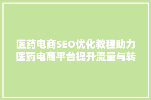医药电商SEO优化教程助力医药电商平台提升流量与转化率