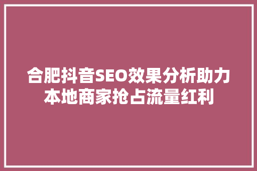 合肥抖音SEO效果分析助力本地商家抢占流量红利
