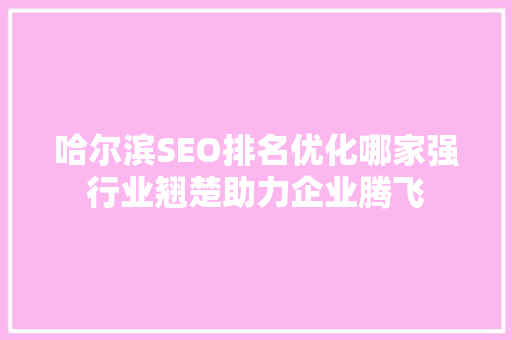 哈尔滨SEO排名优化哪家强行业翘楚助力企业腾飞