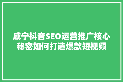 咸宁抖音SEO运营推广核心秘密如何打造爆款短视频