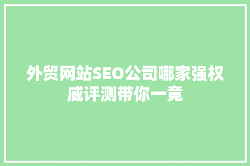 外贸网站SEO公司哪家强权威评测带你一竟