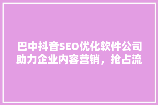 巴中抖音SEO优化软件公司助力企业内容营销，抢占流量高地