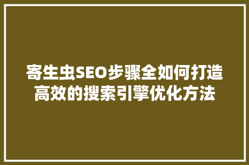 寄生虫SEO步骤全如何打造高效的搜索引擎优化方法