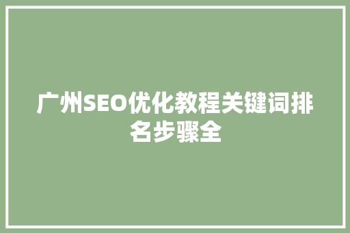广州SEO优化教程关键词排名步骤全