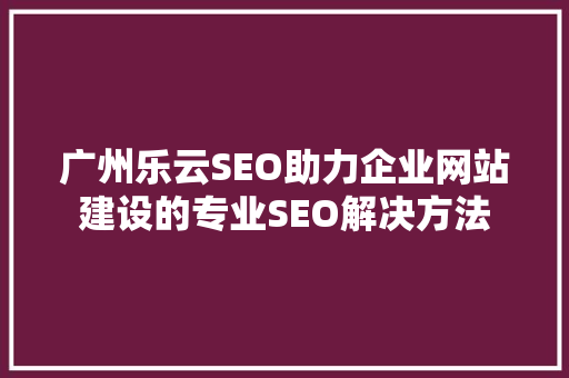 广州乐云SEO助力企业网站建设的专业SEO解决方法