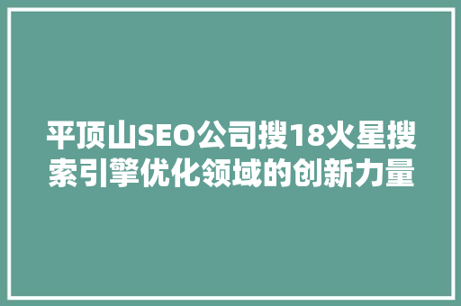 平顶山SEO公司搜18火星搜索引擎优化领域的创新力量