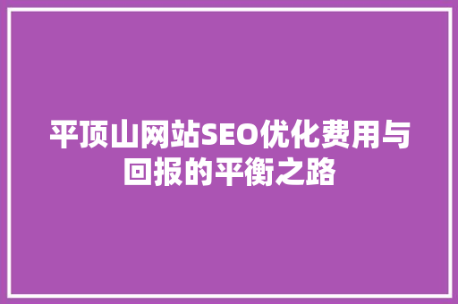 平顶山网站SEO优化费用与回报的平衡之路