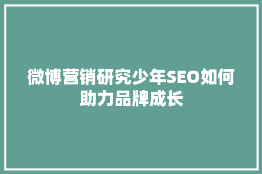 微博营销研究少年SEO如何助力品牌成长