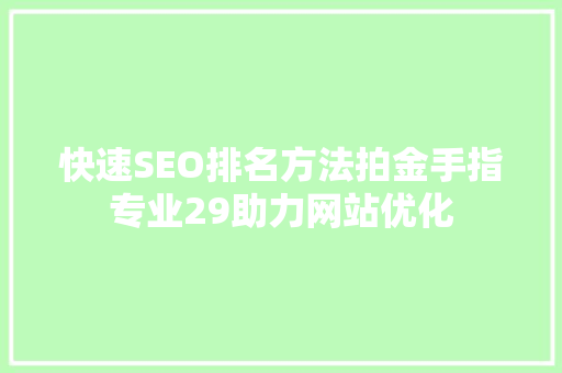 快速SEO排名方法拍金手指专业29助力网站优化
