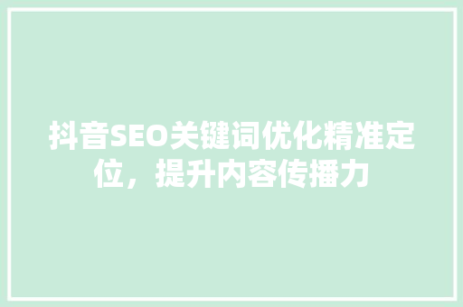 抖音SEO关键词优化精准定位，提升内容传播力
