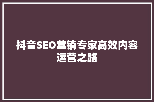 抖音SEO营销专家高效内容运营之路