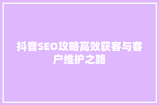 抖音SEO攻略高效获客与客户维护之路