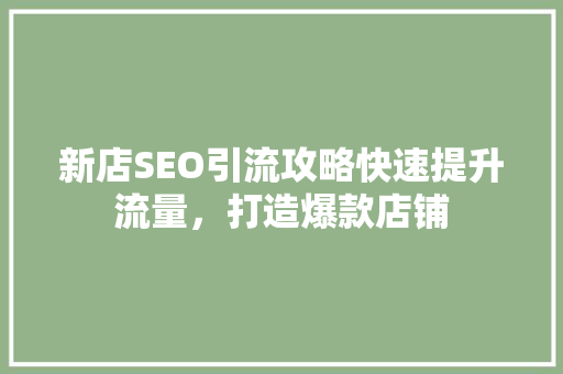 新店SEO引流攻略快速提升流量，打造爆款店铺