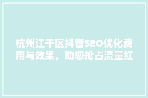 杭州江干区抖音SEO优化费用与效果，助您抢占流量红利