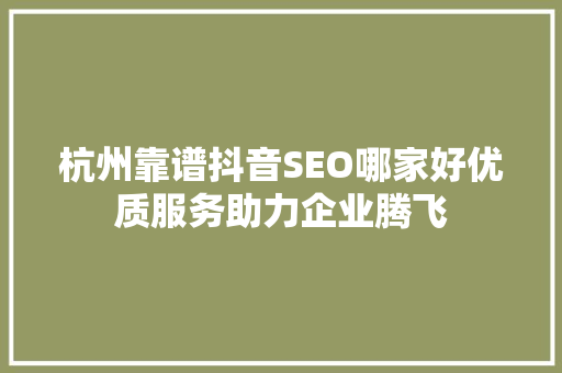杭州靠谱抖音SEO哪家好优质服务助力企业腾飞