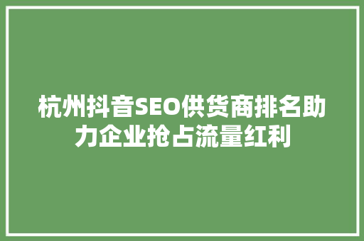 杭州抖音SEO供货商排名助力企业抢占流量红利