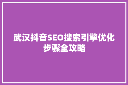武汉抖音SEO搜索引擎优化步骤全攻略