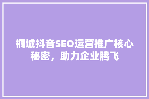 桐城抖音SEO运营推广核心秘密，助力企业腾飞