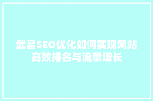 武昌SEO优化如何实现网站高效排名与流量增长