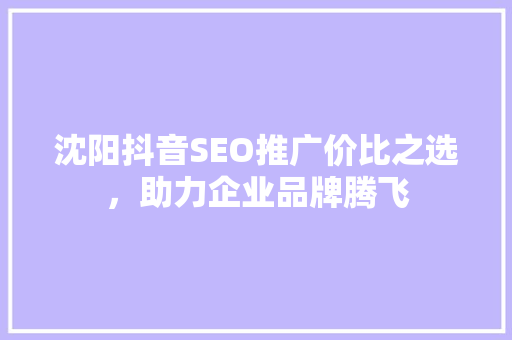 沈阳抖音SEO推广价比之选，助力企业品牌腾飞