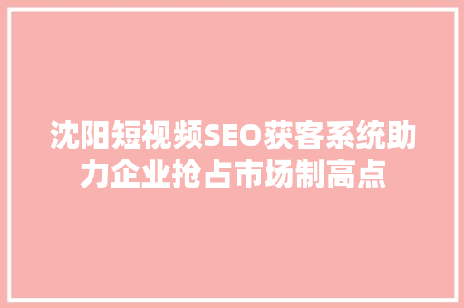 沈阳短视频SEO获客系统助力企业抢占市场制高点