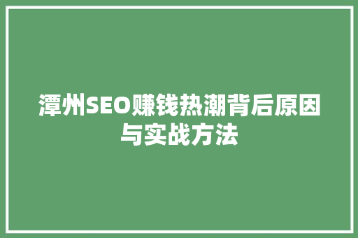 潭州SEO赚钱热潮背后原因与实战方法