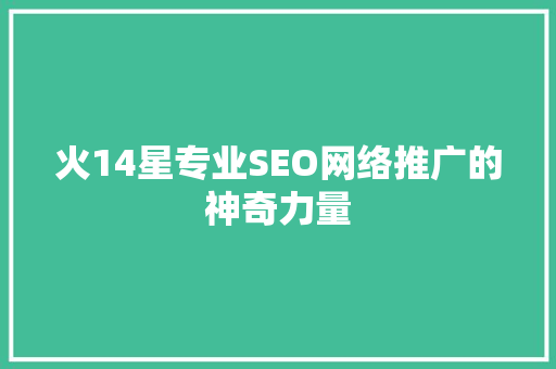 火14星专业SEO网络推广的神奇力量