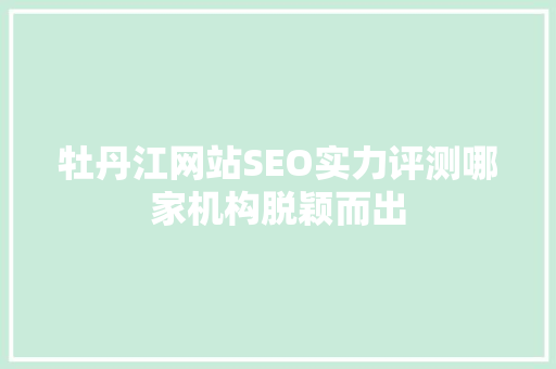 牡丹江网站SEO实力评测哪家机构脱颖而出