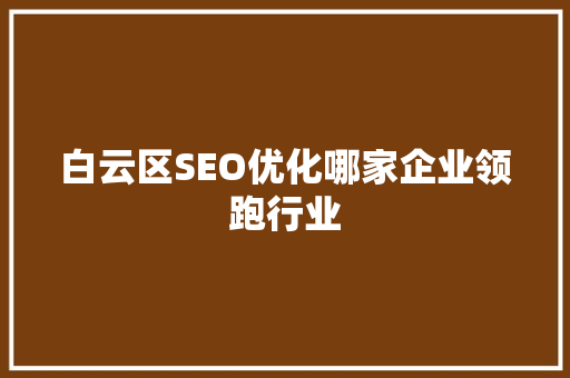 白云区SEO优化哪家企业领跑行业