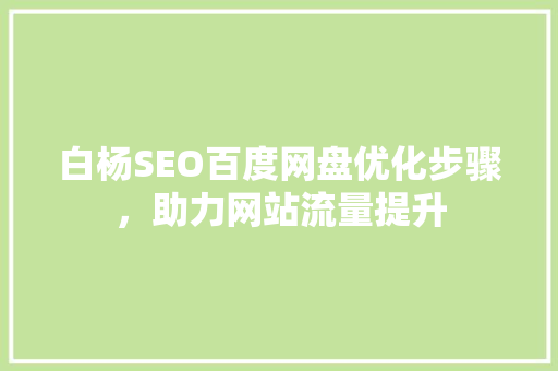 白杨SEO百度网盘优化步骤，助力网站流量提升