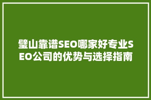 璧山靠谱SEO哪家好专业SEO公司的优势与选择指南