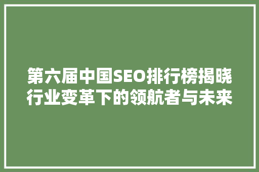第六届中国SEO排行榜揭晓行业变革下的领航者与未来趋势