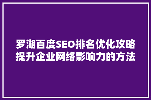 罗湖百度SEO排名优化攻略提升企业网络影响力的方法