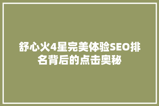 舒心火4星完美体验SEO排名背后的点击奥秘