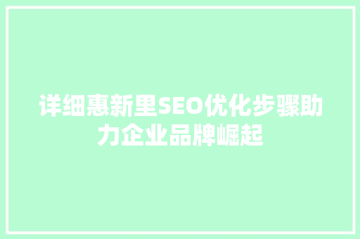 详细惠新里SEO优化步骤助力企业品牌崛起