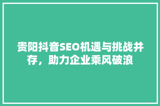 贵阳抖音SEO机遇与挑战并存，助力企业乘风破浪